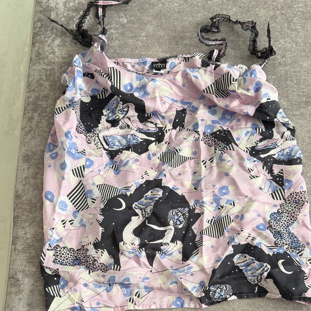 La Perla Patterned Pink and Black Tank Top Silk 100% size 2